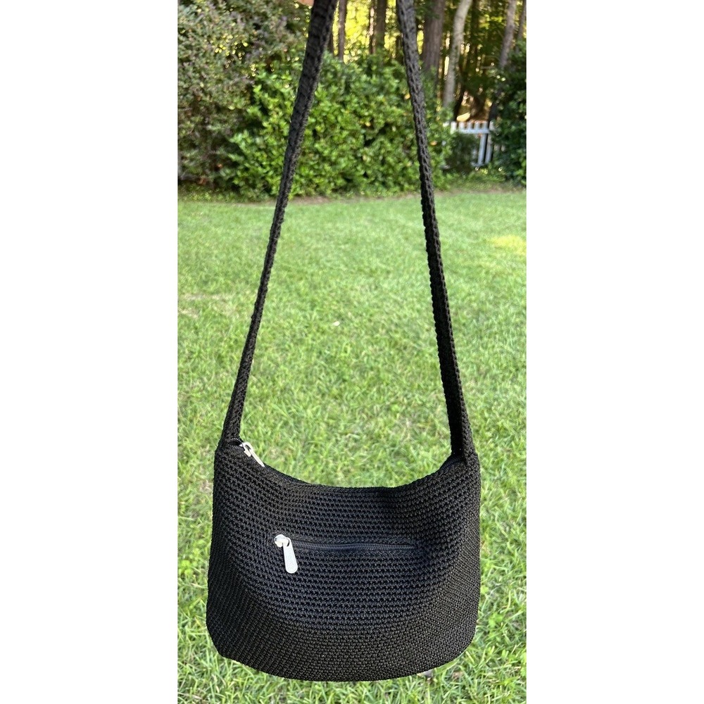 The Sak Black Crochet Shoulder Bag Double Handles 10" Ht x 12" W x 4" D